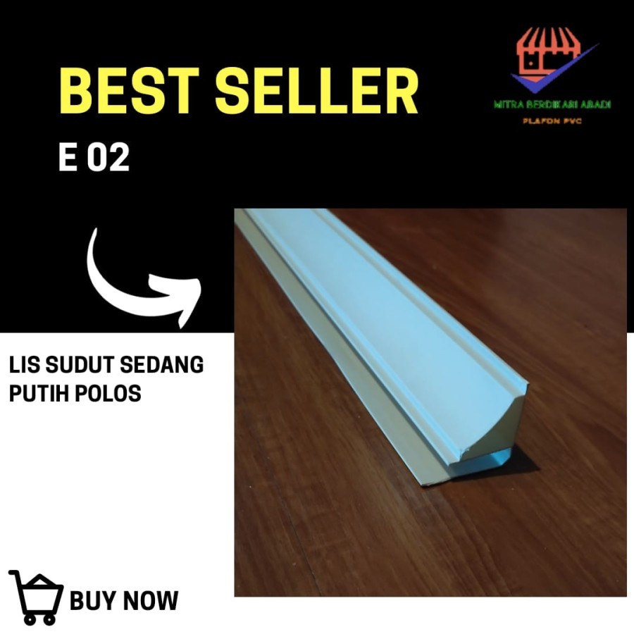 LIS SUDUT Plafon PVC Motif Putih Polos Sedang E 02, Murah dan Tebal