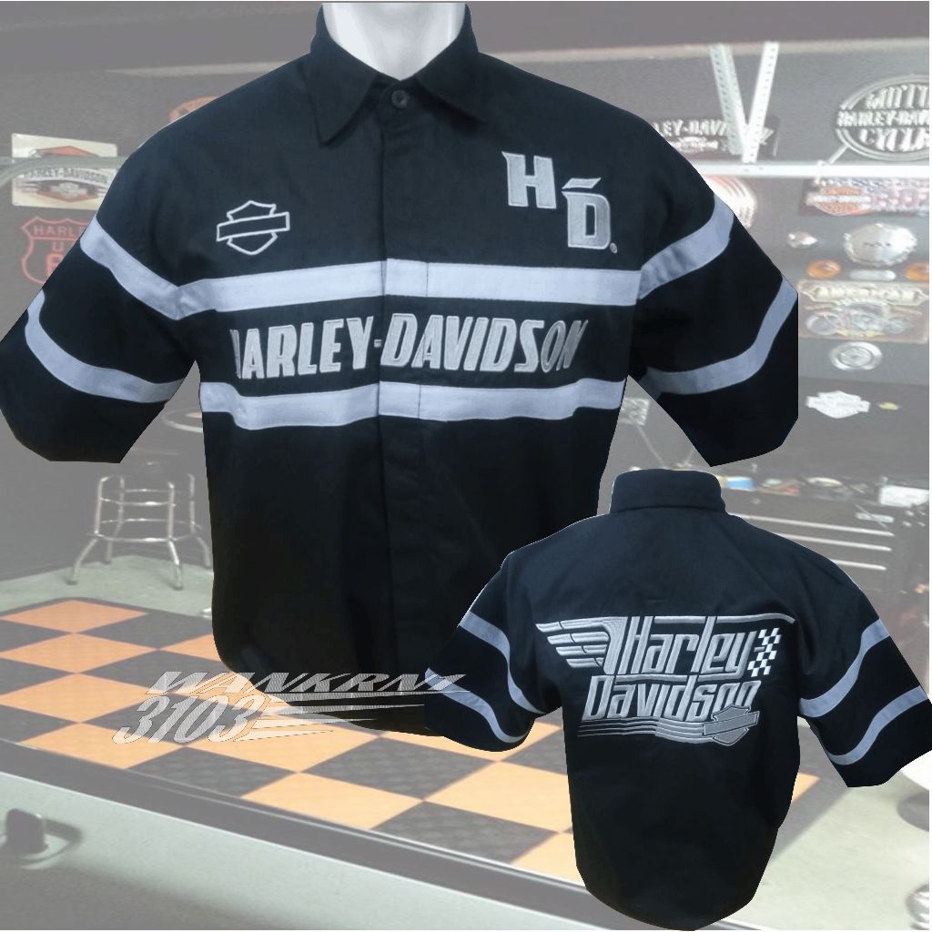 Kemeja Harley Davidson HD original black silver Art 964