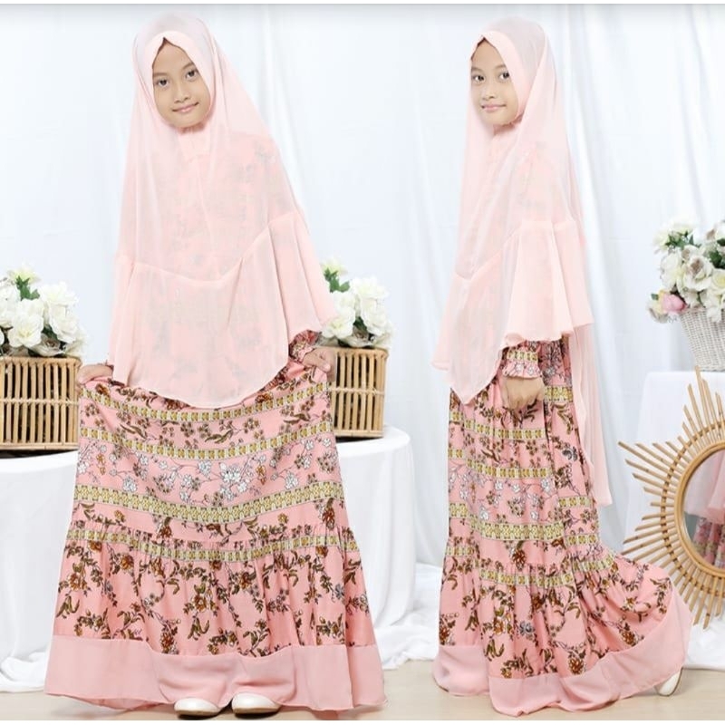 Gamis pesta syari batik muslim anak perempuan tanggung Prada etnik formal acara pesta pernikahan