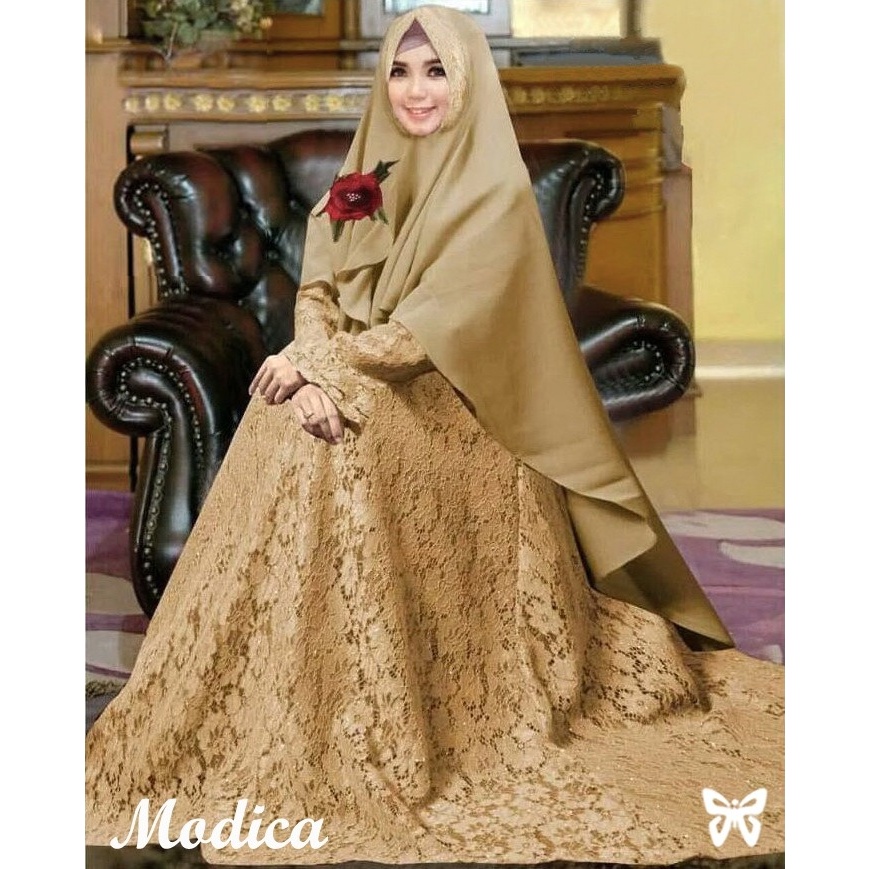 Gamis Syari Brokat Plus Jilbab Lamodica Baju Muslim Wanita Dress Brukat Gaun Pesta Dres Muslimah
