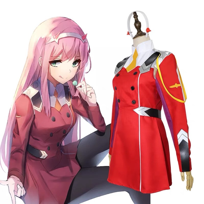 Zero Two Cosplay Costumes Anime DARLING In The FRANXX Zero Two 02 Dress Uniform Suits Headwear Wig W