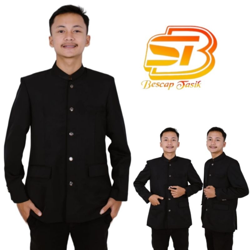Jasko Hitam Polos JasKoko Pria Dewasa Jas Mandarin Atasan Muslim Pria