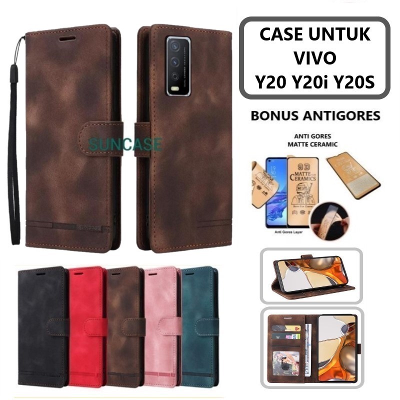 Casing hp VIVO Y20 Y20i Y20S model flip dompet softcase premium ada tali dan dapat anti gores