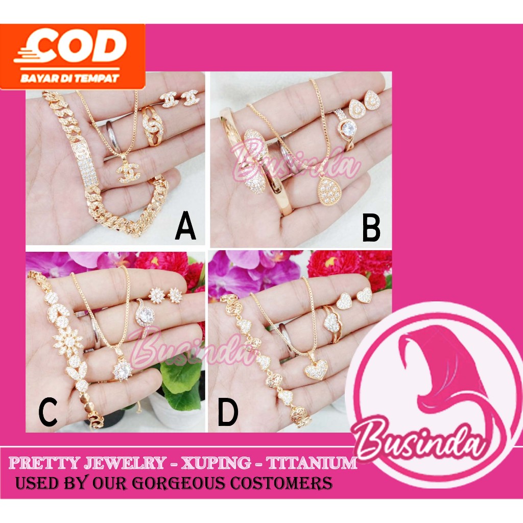 4IN1 1Set Perhiasan Kalung+Cincin+Gelang+Anting Emas Matahari Perhiasan Import Anti Karat Xuping
