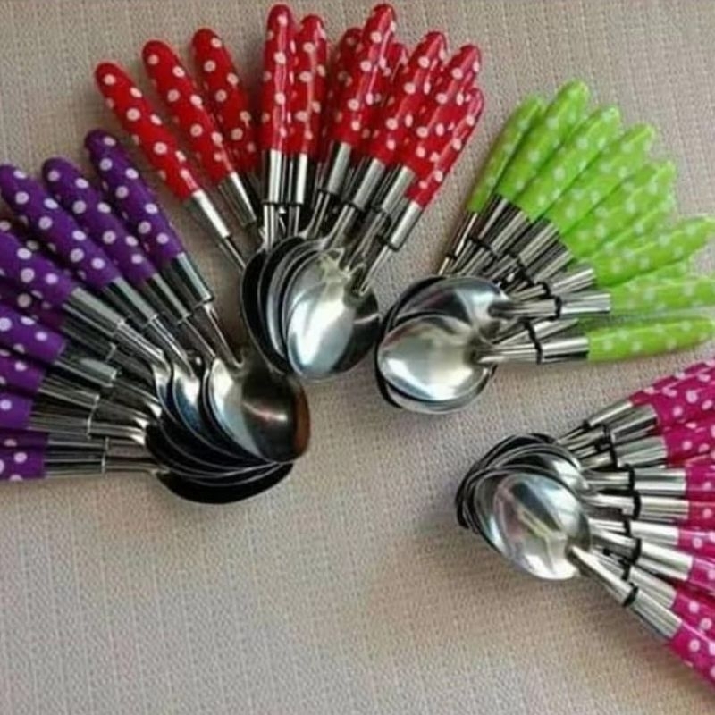 Sendok makan polkadot 12 pcs/ garbu makan polkadot 12 pcs