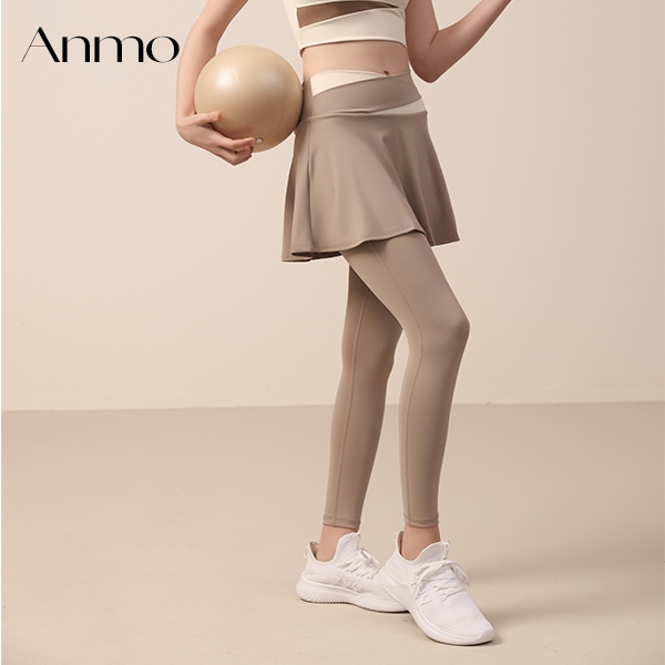 ANMO-2in1 Rok Celana Highwaist Wanita Celana Legging Wanita Legging Celana Sport Wanita Legging Olah