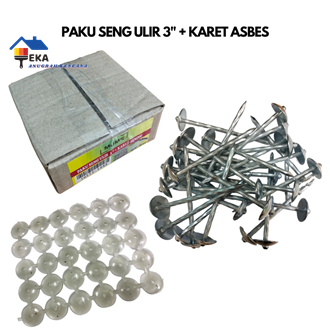 Paket Per 30 Pcs Paku Seng Ulir 3" Inch 7.5cm MUMS + Karet Asbes Bening Transparan / Karet Seng Seal