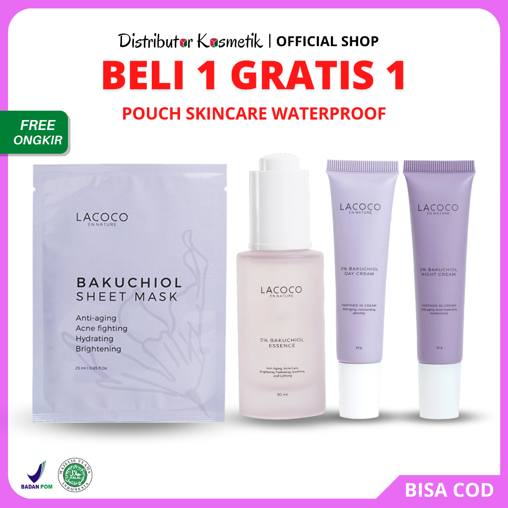 [ FREE GIFT ] LACOCO Bakuchiol Sheet mask, Essence, Day Cream, Night Cream - Melembabkan Dan Membuat