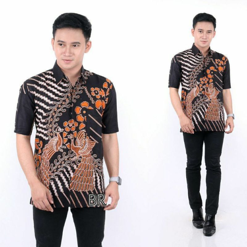 Hem Batik Pria - Motif Kembang Kapas- Warna Hitam Kuning