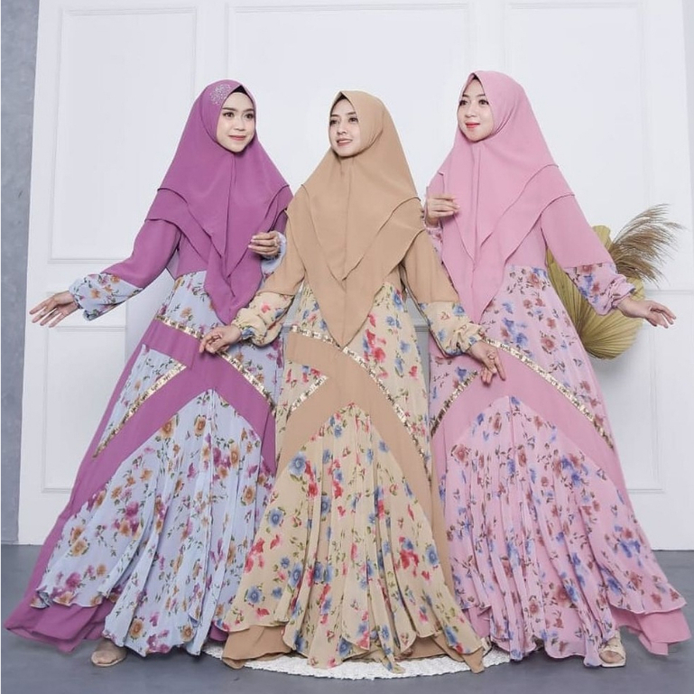 (Promo) Gamis Set Hijab Terbaru 2024 Kekinian Baju WanitaLebaran Model Baru Import Viral Bahan Cerut