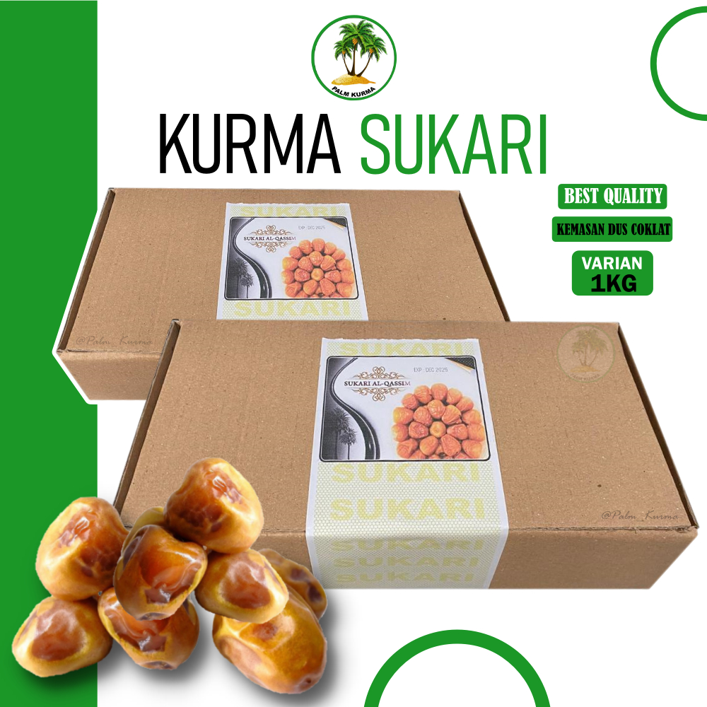 

KURMA SUKARI AL-QASSEM [1KG]//Kurma sukari premium//[KEMASAN DUS COKLAT]