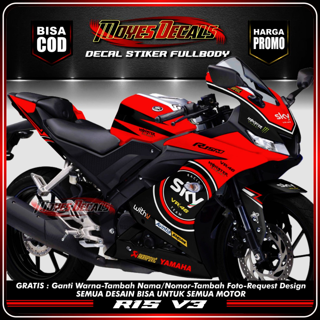 Decal R15 V3 stiker fullbody motor model sky Racing