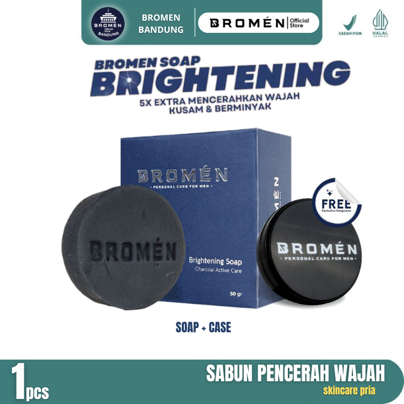 BROMEN BRIGHTENING SOAP Sabun Cuci Muka Pemutih Wajah Pria (FREE SOAPCASE)