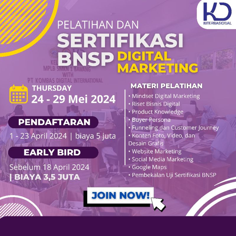 Pelatihan Digital Marketing Terbaik Bersertifikat BNSP