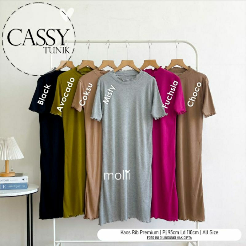 Cassy Tunik Polos Paling Best Seller Kekinian Kaos Rib Premium Original Molli