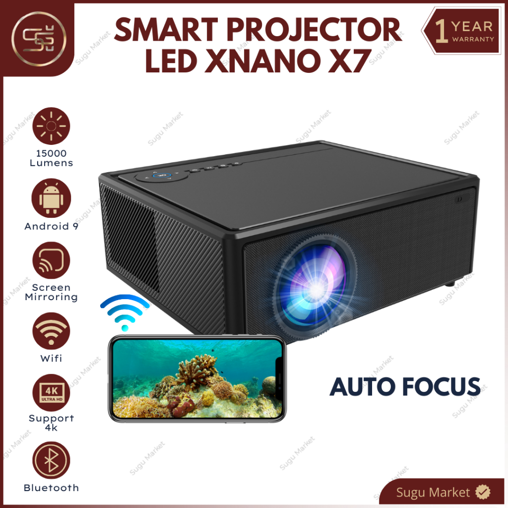 Proyektor XNANO X7 Android 9.0 Wifi Bluetooth 15000 Lumens Mirroring 4K