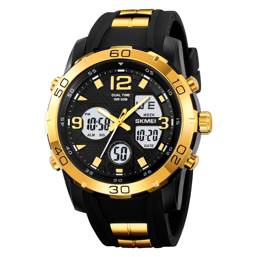 SKMEI 2102 Jam Tangan Pria Digital Analog Sport Watch Anti Air 5 Bar MGOS-Gold Putih