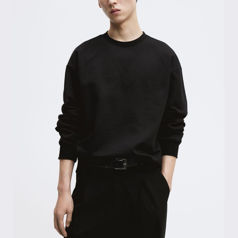 SWEATER POLOS CREWNECK BASIC / SWEATSHIRT POLOS / SWEATER PRIA TEBAL HITAM