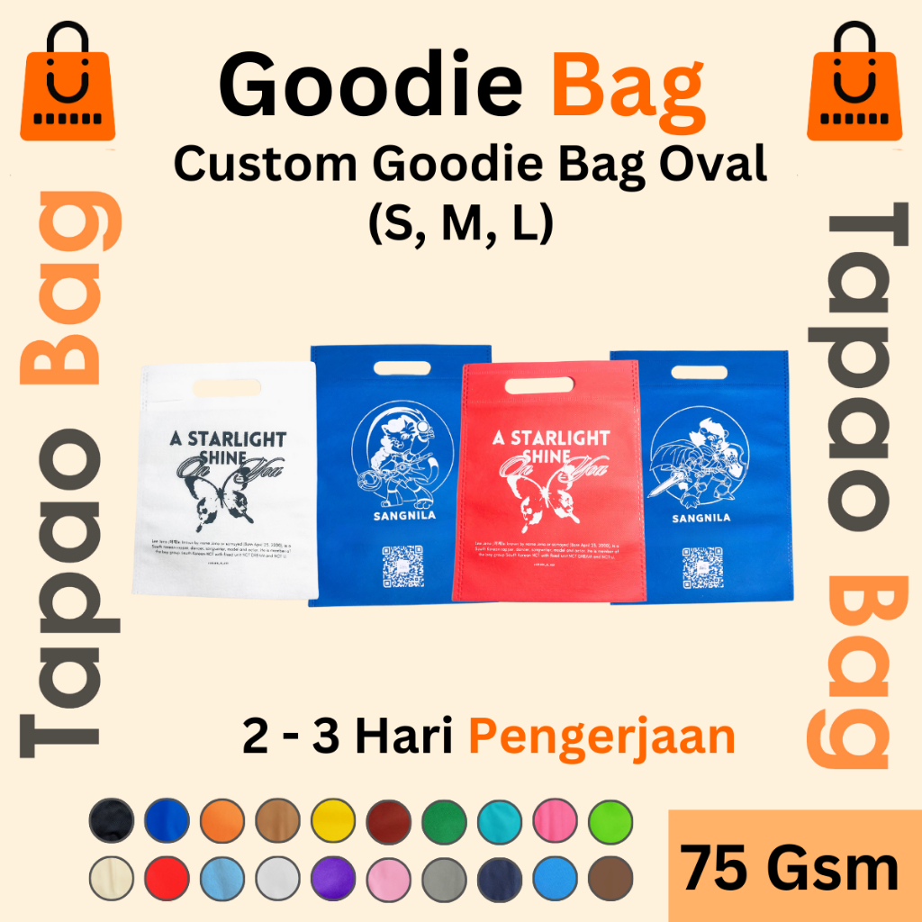 

Custom Sablon Tas Spunbond Oval Goodie Bag Dcut Plong