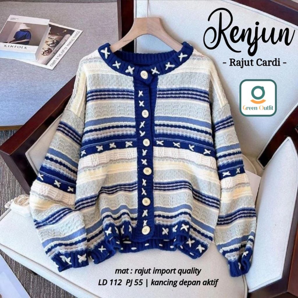 rnjn cardi cardy atasan baju cardigan sweater sweter switer outer knit rajut polos tebal melar over 