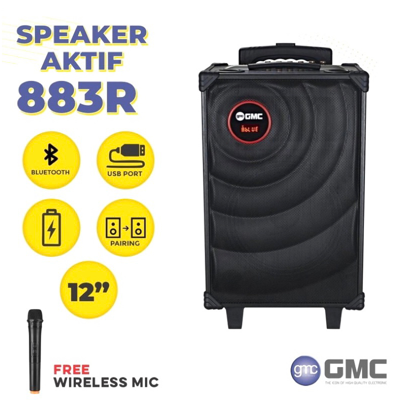 SPEAKER PORTABLE AMPLIMEETING BLUETOOTH GMC 883R 883 R 12in 12inch BONUS MIC WIRELESS