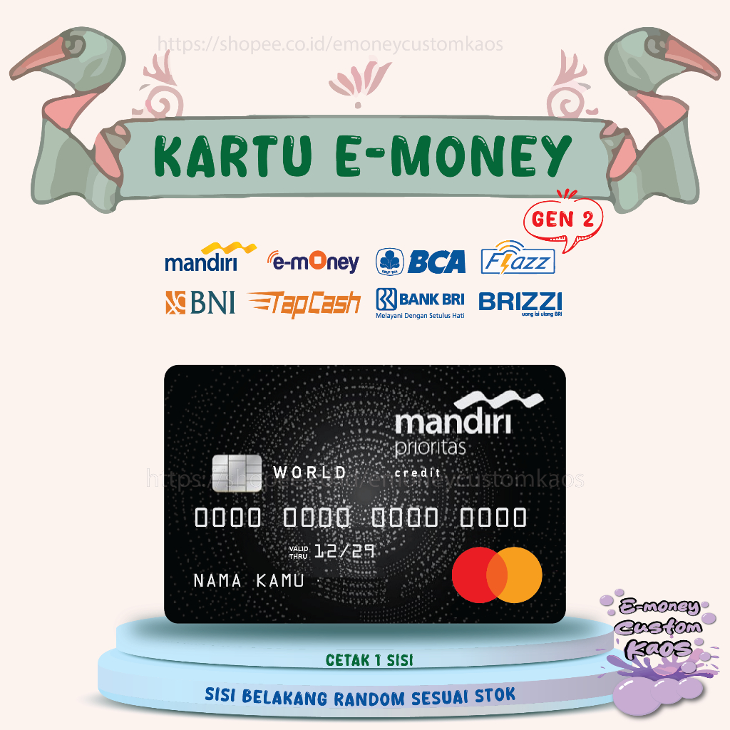KARTU EMONEY DEBIT KREDIT CARD HITAM PRIORITAS MANDIRI FLAZZ BCA BNI TAPCASH BRIZZI BRI - 1 SISI