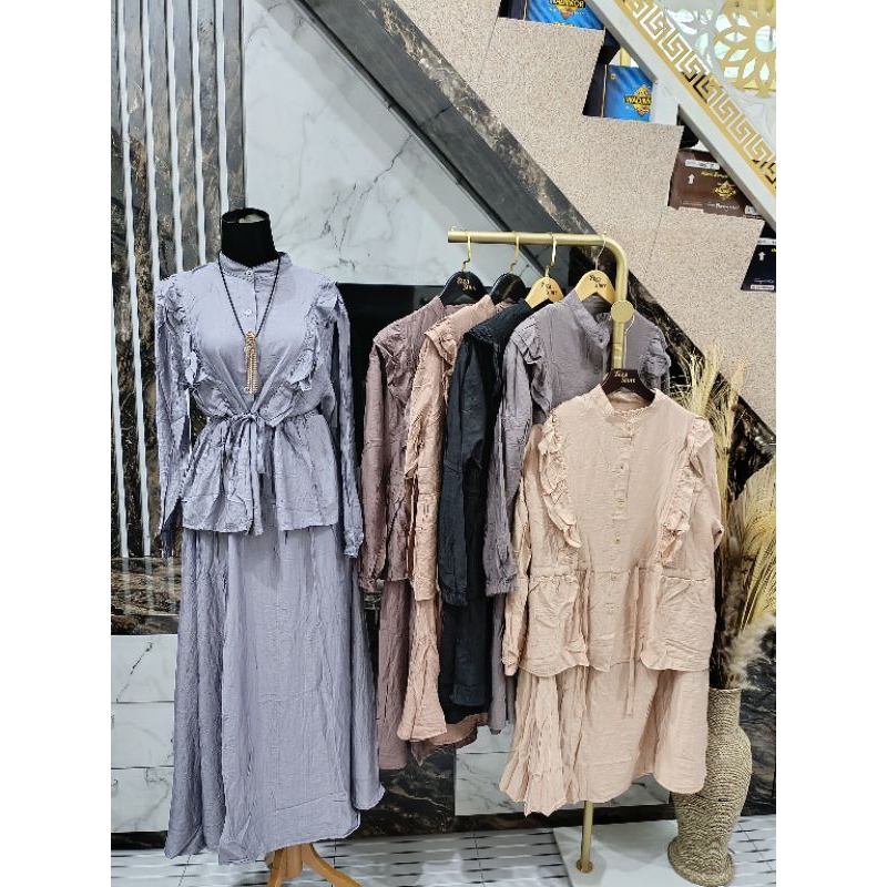 one set rok wanita ruffle