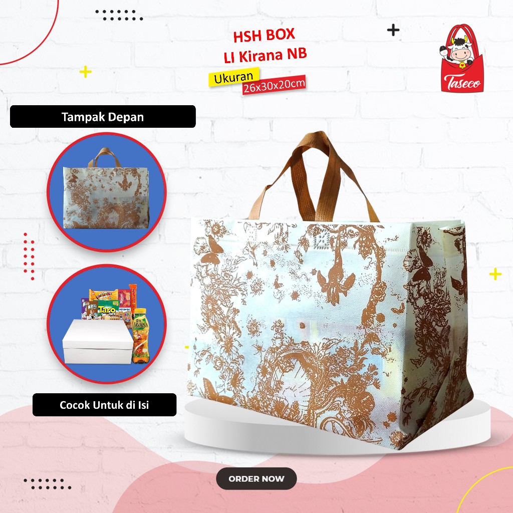 

TASECO Goodie Bag Bahan Spunbond Motif Sablon Cantik Bahan Tebal | Tas Spunbond Box 26x35x20