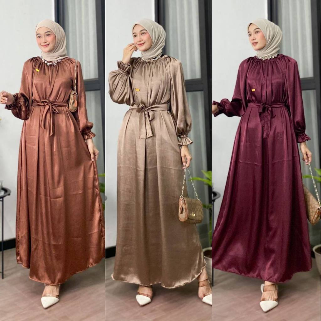 Havia Dress shimmer Abaya Syari Cradenza Silk Premium Gamis Lebaran Dewasa  Dress Kondangan Mewah