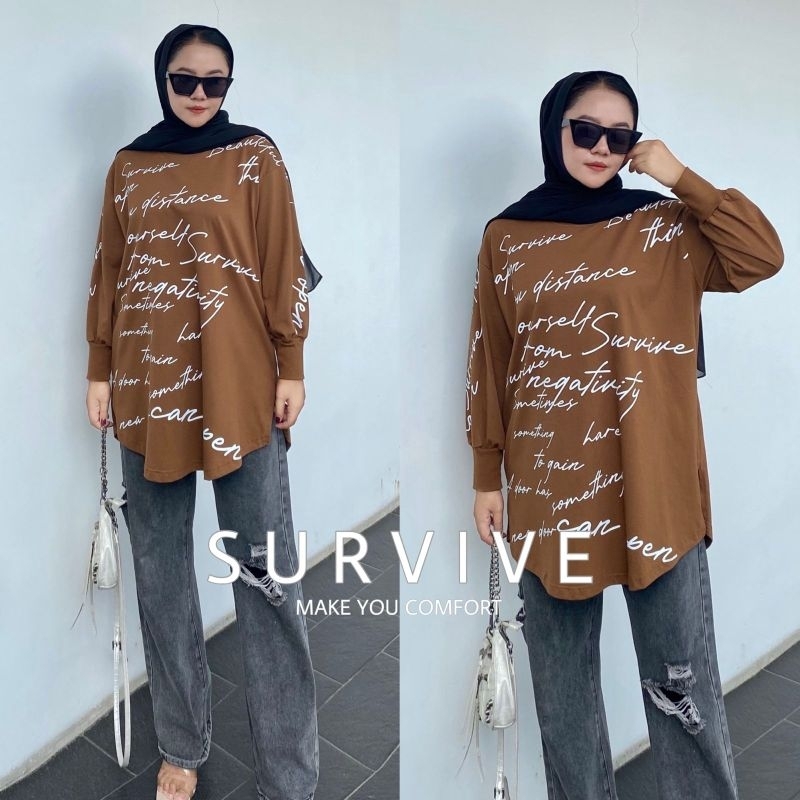 Kaos Tunik Lengan Panjang Survive Ld120 / Atasan Wanita Survive / Baju Wanita Atasan Survive Ld120