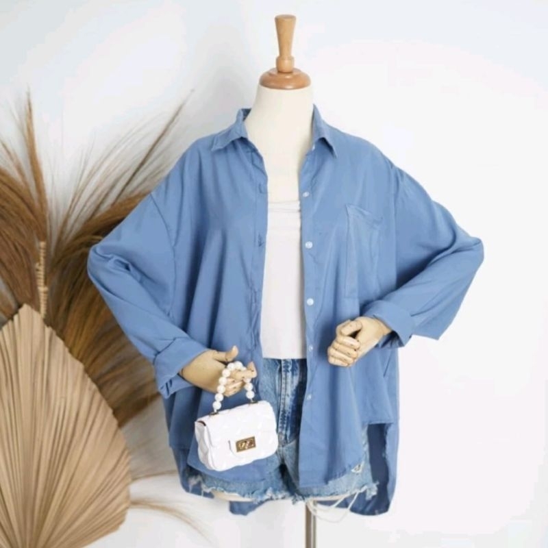 [ BISA COD ] KEMEJA WANITA CASUAL LENGAN PANJANG POLOS | SHIRT OVERSIZE | KEMEJA HEM KERJA TERMURAH 