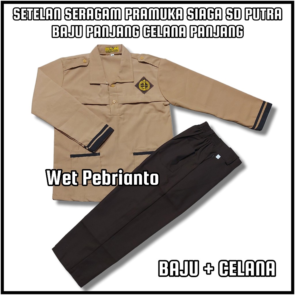 Setelan Seragam Pramuka SD Siaga Anak Laki Laki Baju Siaga PANJANG Celana Cokelat PANJANG