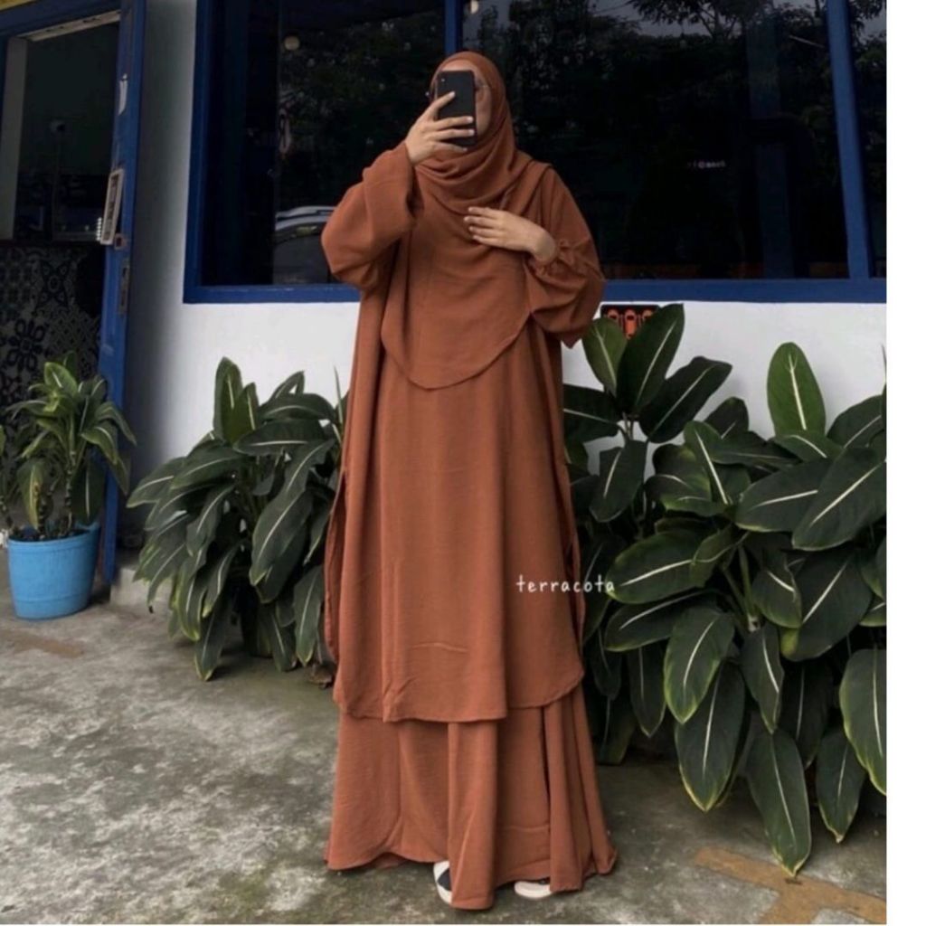 Gamis Hameda Set Tunik Dan Rok Bahan Kringkle Airflow Gamis Atasan Wanita Kekinian Terbaru