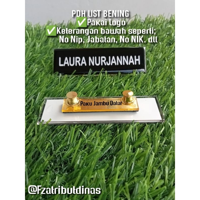 

Nametag/Papan nama PDH LIST BENING UK. 8 CM X 2,5 CM STANDAR TNI POLRI, SATPAM DAN Kedinasan lainnya BISA TAMBAH LOGO DAN KETERANGAN