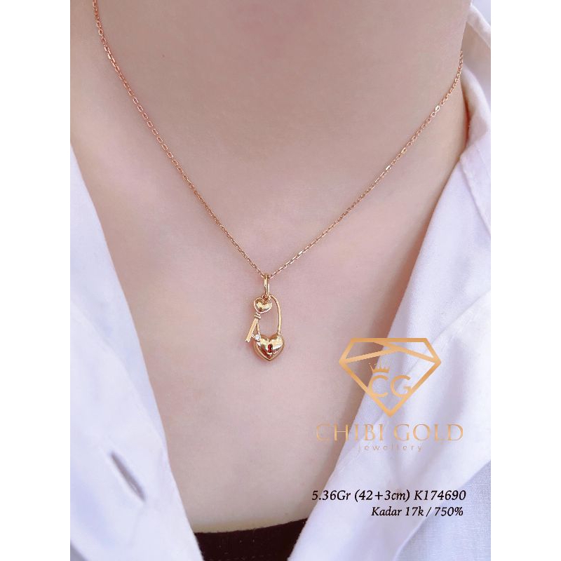 CHIBIGOLD - Kalung koye gembok peniti emas 750 kadar 17k K175774 - chibi gold