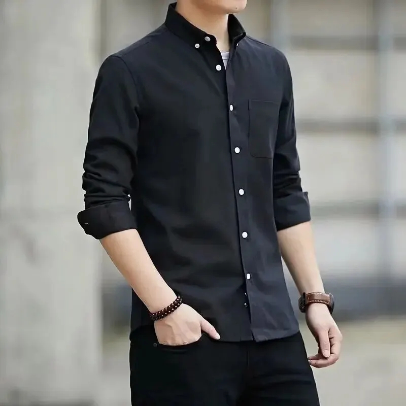 Baju Kemeja Cowok Lengan Panjang Polos Hem Pria Hitam Putih Navy Maroon Abu Bahan Katun Premium