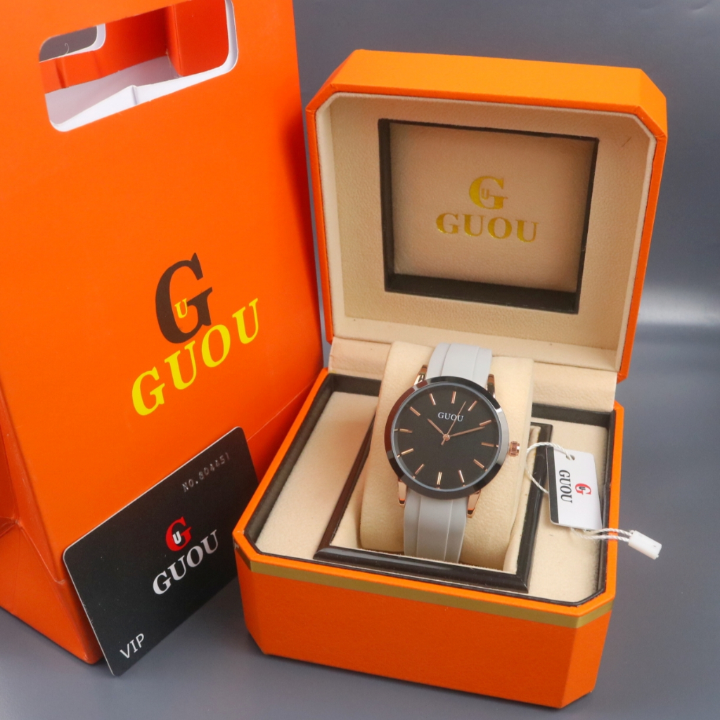 Promo Jam Tangan Wanita Guou Original Classic Analog Tali Rubber 1 Set