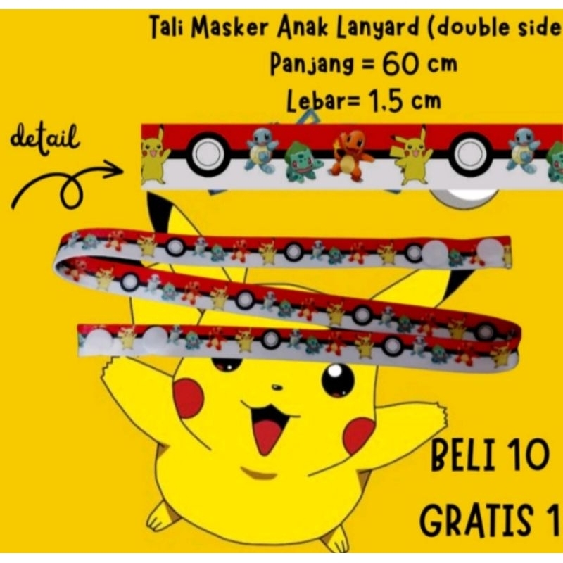 tali masker anak pokemon tali masker anak pikachu tali masker motif karakter