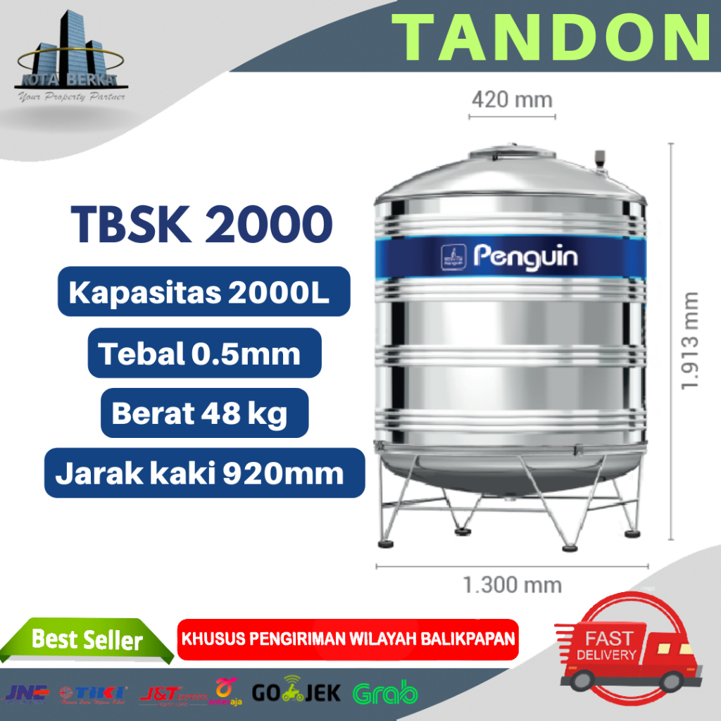 TANDON/ TANGKI AIR STAINLESS PENGUIN TBSK 2000 Volume 2000 L
