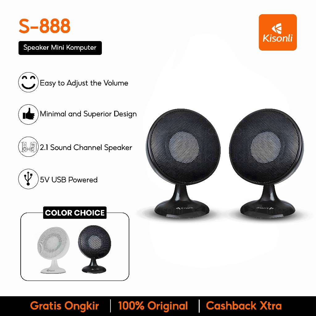 KISONLI Speaker Mini Komputer / Laptop S-888 Hitam Super Bass Effect With Volume Control-1
