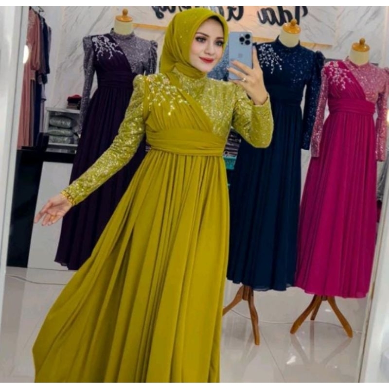 REALPICT COD GAMIS PESTA PREMIUM FREE FASMINA KODE 01   BAHAN CERUTY  PREMIUM  MIX  BRUKAT KACA  TER