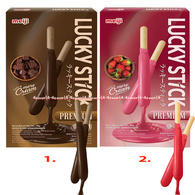 

Meiji Lucky Stick Premium 35gr Tasty & More Cream Biskuit Stik Krim Coklat Dan Stroberi