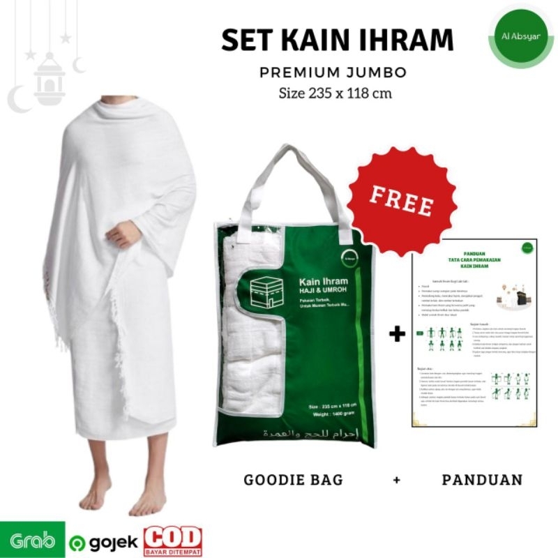 Kain Ihram Pria Dewasa Bahan Tebal Premium Ihram Umroh dan Haji Pakaian Set Umroh Kain Ikhram Muslim