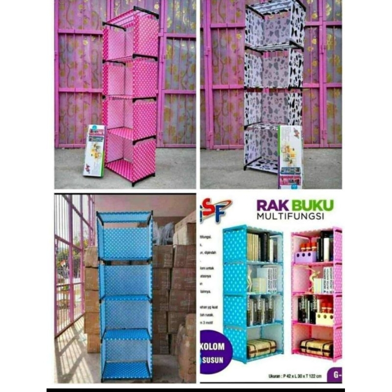 Rak buku 4 susun portable / rak serbaguna tutup belakang