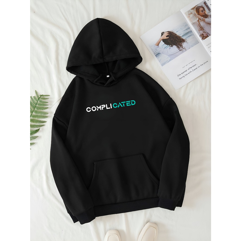 Sweater Hoodie Pria Wanita Motif Tulisan Depan Jaket Hoodie Hitam Jumbo Bigsize Terbaru