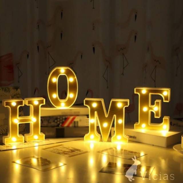 (Huruf A - U) Lampu Huruf Angka LED Gold Putih Baterai Dekorasi Hias Letter Lamp Battery