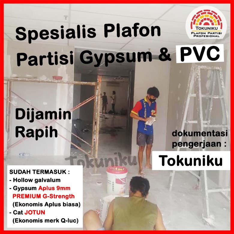 1 sisi Pasang Partisi Gypsum Sekat Dinding Gypsum volume diatas 100m2 Custom Partisi Dinding