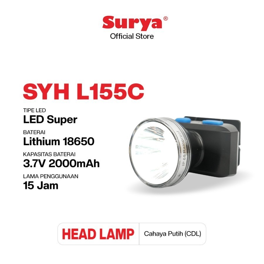 senter kepala surya 15 watt Jarak 100 Meter headlamp surya syh 155c - L155c - 155c