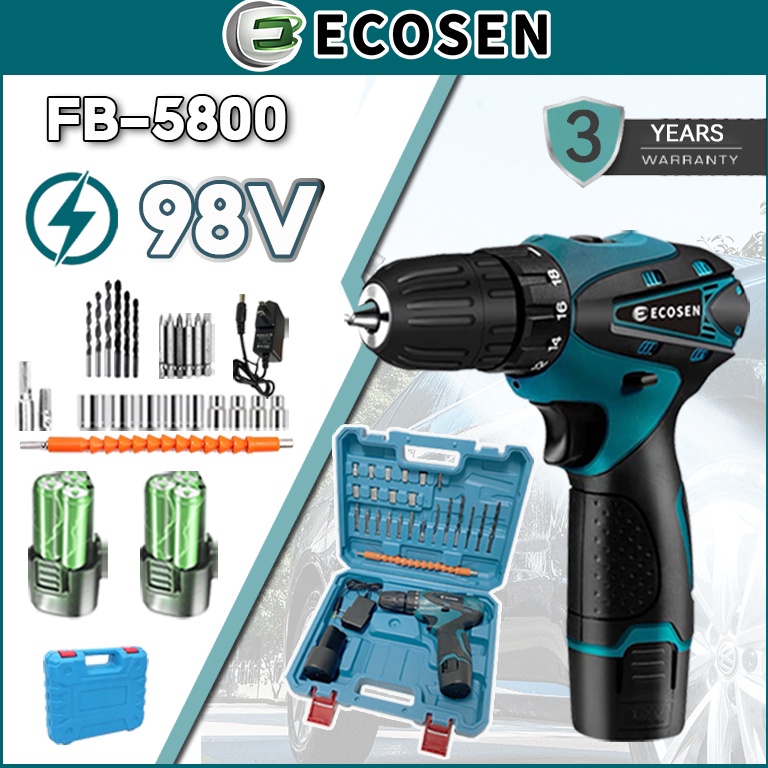 ready Mesin Bor TanganCordless Drill Battery ECOSEN Bor Cordless Power Drills Kit98V Dengan 2 Cordle