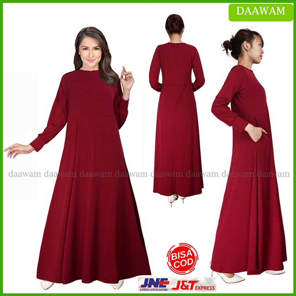 Daawam Gamis Polos Resleting Depan Spesialis Bahan Jersey Original Ukuran S M L XL XXL Warna Maroon
